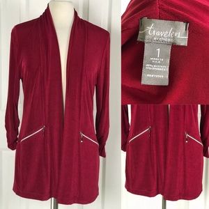 Chico’s Travelers 1 Red Open Front Cardigan Jacket